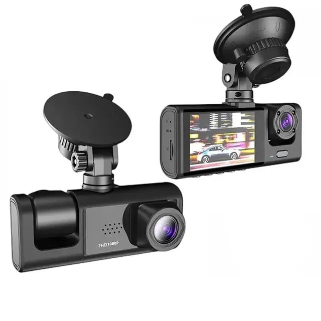3-Lens Full HD Dashcam – 1080P 3-Channel Car DVR with LCD Screen