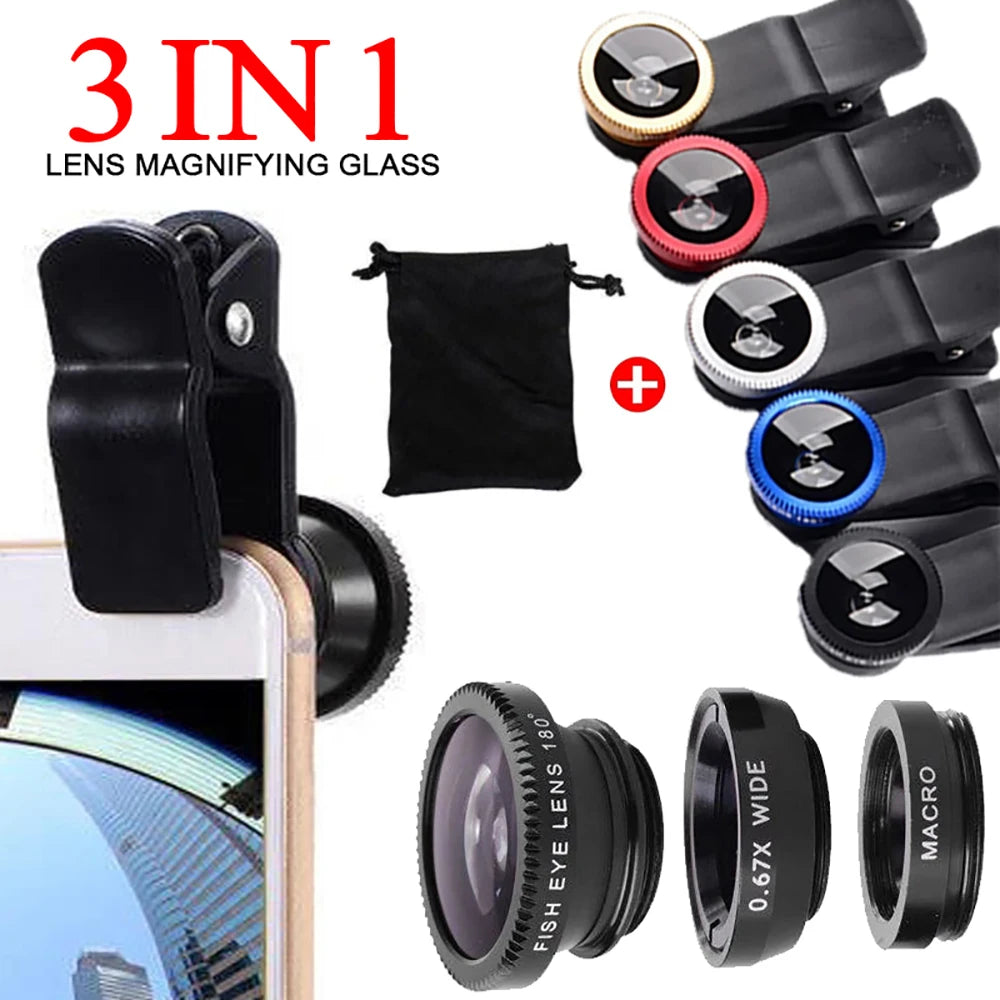 3-in-1 Phone Lens Kit – Wide Angle, Fisheye & Macro Clip-On Lenses