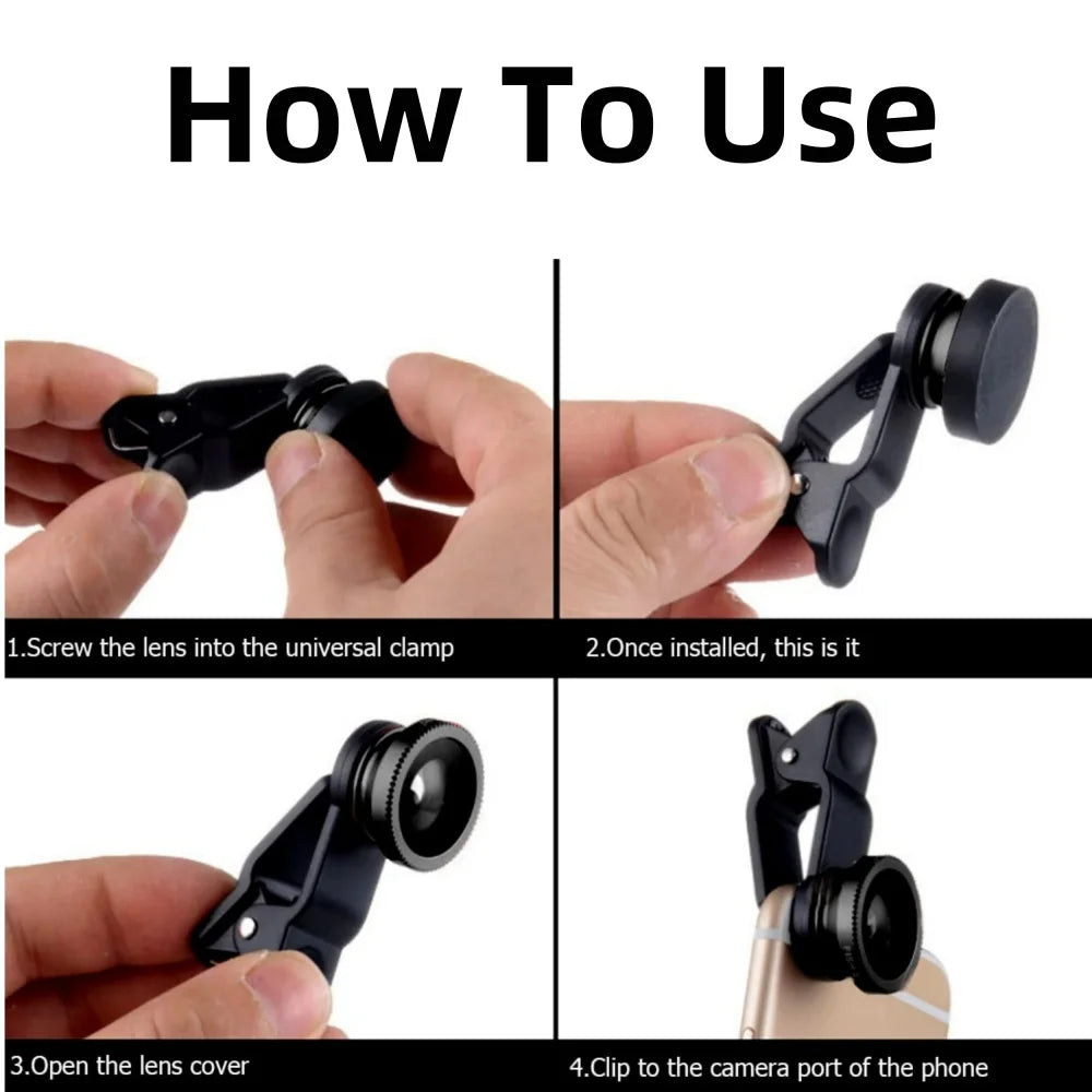3-in-1 Phone Lens Kit – Wide Angle, Fisheye & Macro Clip-On Lenses