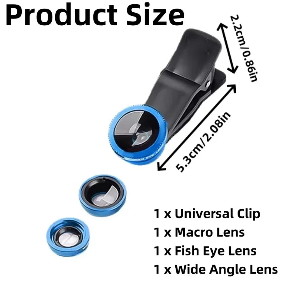 3-in-1 Phone Lens Kit – Wide Angle, Fisheye & Macro Clip-On Lenses
